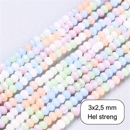 Glasperler, Mix pastel, facet, 3 x 2,5 mm  - Hel streng